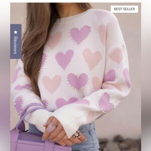Krush Kandy Hearts Galore Luxe Pearl Detail Pink & Purple Sweater Size Small